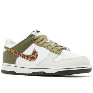 Nike Olive and White Sneakers with Leopard Swoosh